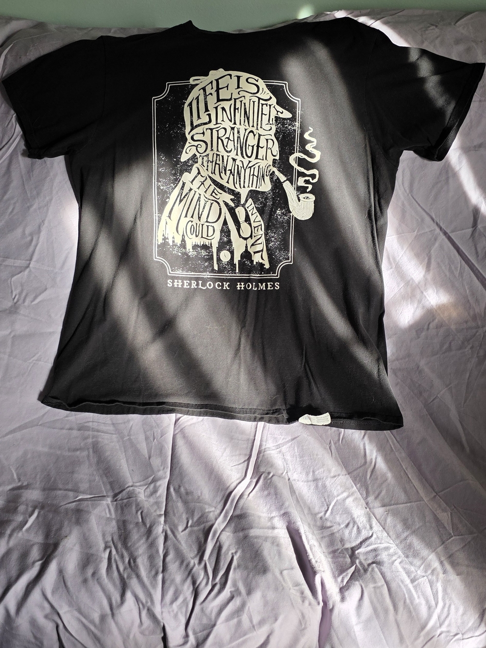 Hanes Black Short-Sleeve Sherlock Holmes Graphic Tee with Cream Print